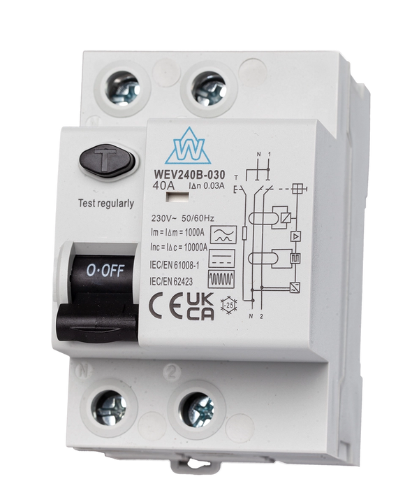 2 Pole B-Type RCD – WEV240B-030 (40A, 30mA) 2 Pole B-Type RCD – WEV240B-030 (40A, 30mA)