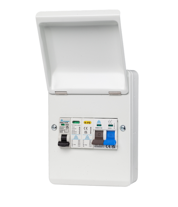 EV Connection Unit – 100A Main Switch + Surge Protection + 20A MCB (WEVCU20BSP) EV Connection Unit – 100A Main Switch + Surge Protection + 20A MCB (WEVCU20BSP)