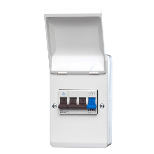 WME44100 4 Way IP40 Metal Enclosure with 4 Pole 100A Main Switch