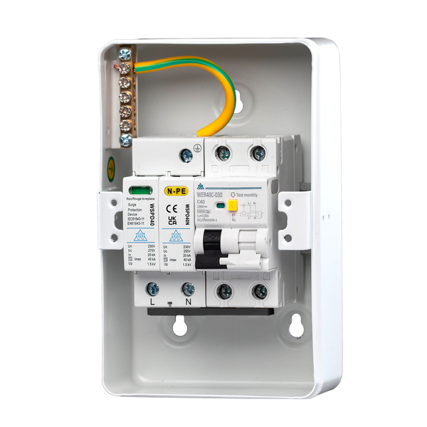 4 Way Metal EV Protection Unit – 32A B Curve A-Type RCBO + SPD (WMRC32BSP)
