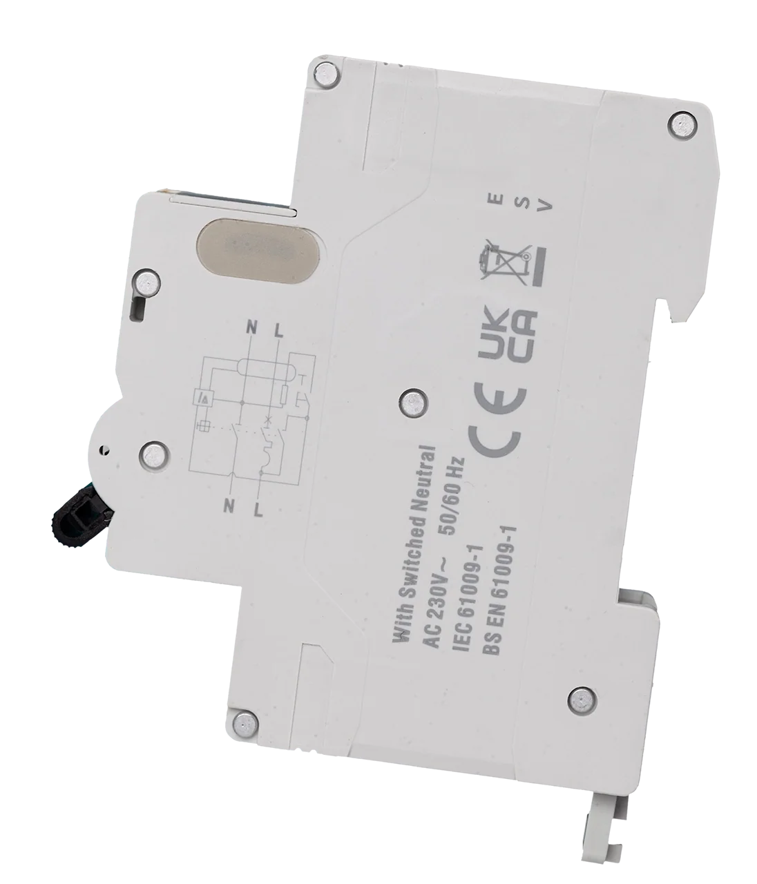 Single-module two-pole RCBO for individual circuit protection