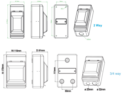 2 Way Mini Metal Enclosure with Lid (WME2L/25)