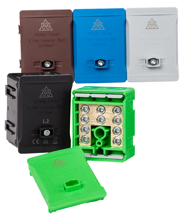 WTB5 5 way 100A Terminal Block - 5 colours