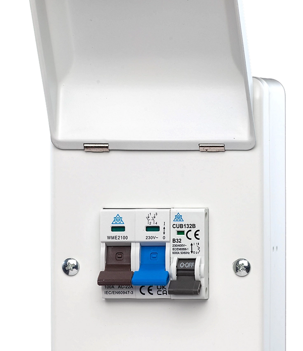 EV Connection Unit 3 Way Metal Enclosure with 100A Main Switch & 32A/32B/40B MCB