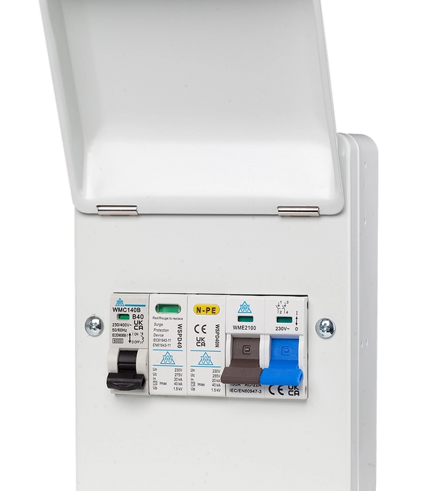 EV Connection Unit with 100A Main Switch + Surge Protection + 20A/32A/40A MCB's Options