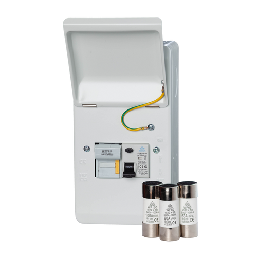Metal Switch Time Delayed RCD 125A with Fuseholder & 3 x Fuses - WFMSRT00-3F