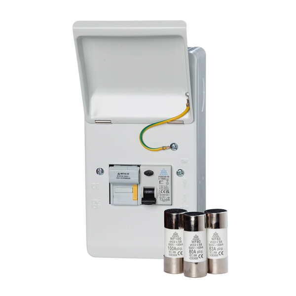 Metal Switch Time Delayed RCD 125A with Fuseholder & 3 x Fuses - WFMSRT00-3F
