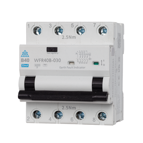 4 Pole RCBO – 40A C Curve, Type A, 30mA (WRP440C-030)