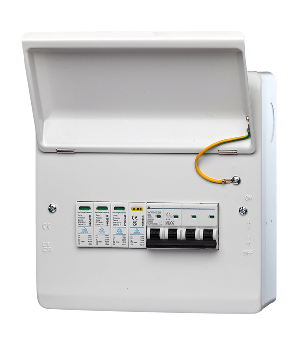 3 Phase Surge Protection Device Unit with 8 Way Metal IP40 enclosure (RCD/RCBO/MCB variants)