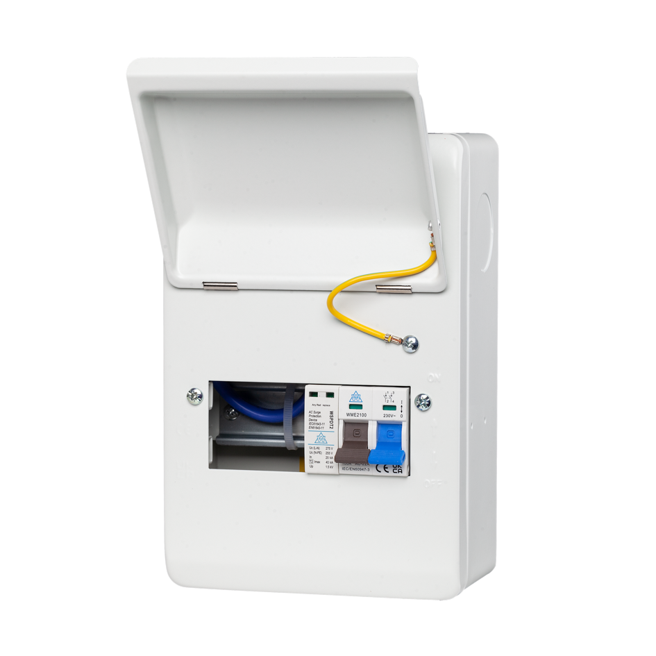 WME 6 Module Surge Protected Metal Enclosure – 100A Main Switch + SPD (WME06/SP)