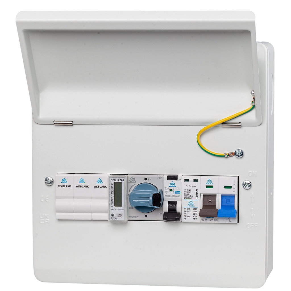 10 Way Solar Consumer Unit with RCBO, Rotary Isolator & kWh Meter (WME10/SOL1)