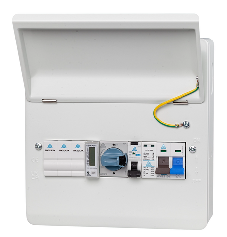 10 Way Solar Consumer Unit with RCBO, Rotary Isolator & kWh Meter (WME10/SOL1)