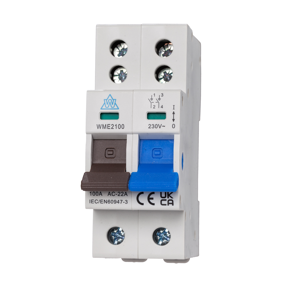 Twin Screw Main Switch for Consumer Units - 2 Pole 100A Double Terminal WME2100