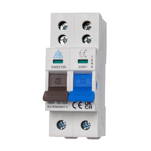 Twin Screw Main Switch for Consumer Units - 2 Pole 100A Double Terminal WME2100
