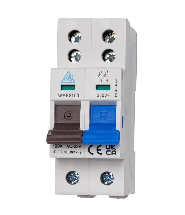 Twin Screw Main Switch for Consumer Units - 2 Pole 100A Double Terminal WME2100