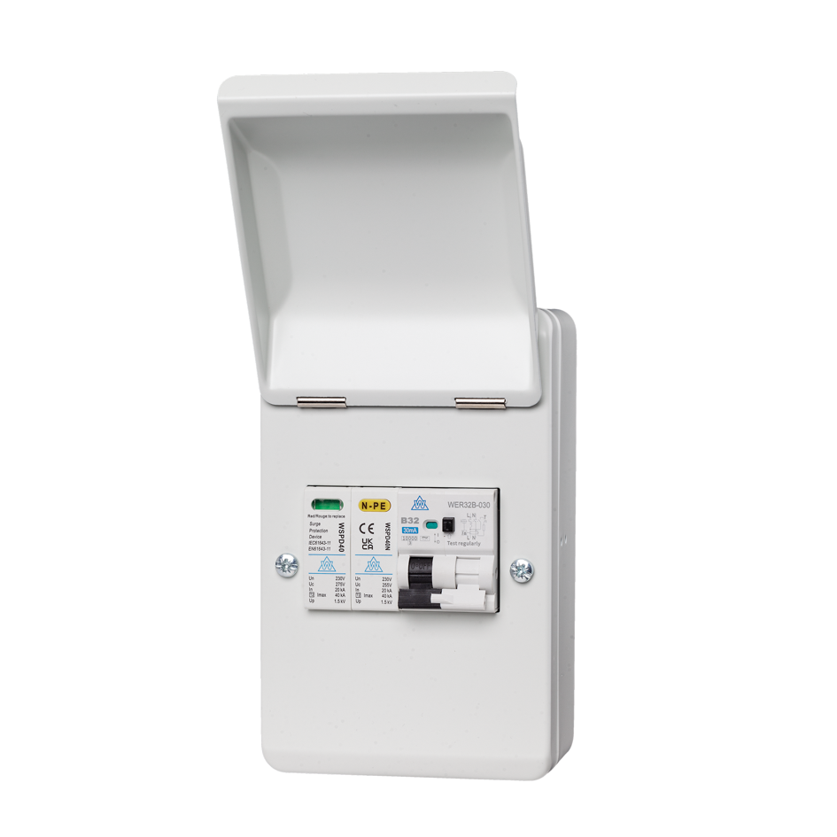 4 Way Metal EV Protection Unit – 32A B Curve A-Type RCBO + SPD (WMRC32BSP)