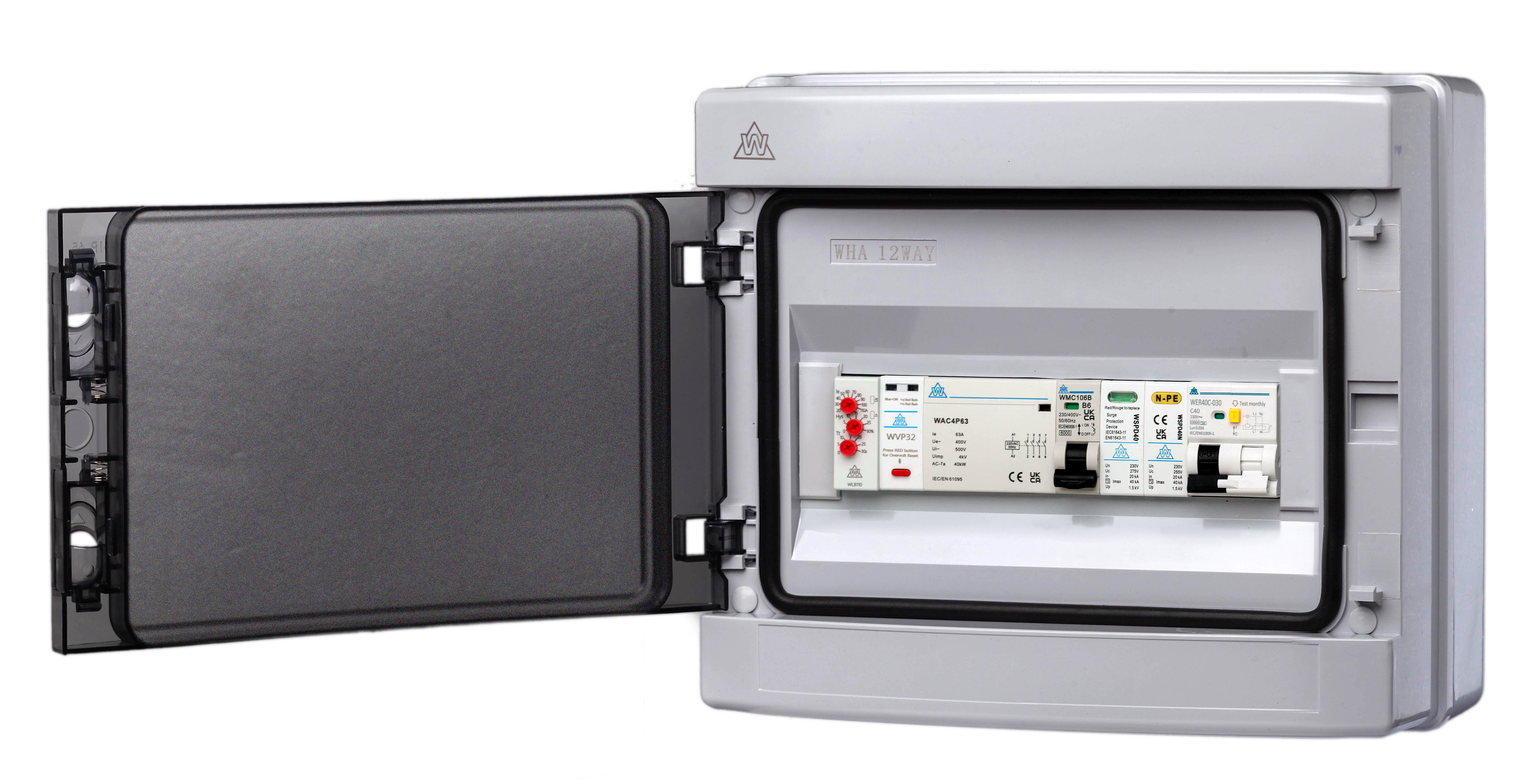 PME Consumer Unit with Load Balancing & kWh Meter, IP65 (WPEPME12/LBK)