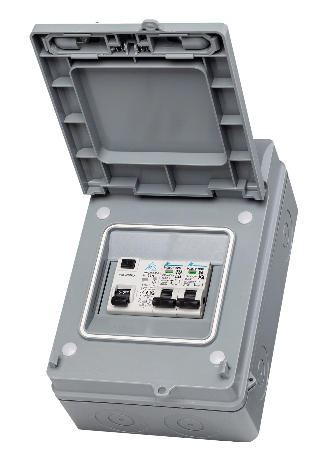 IP65 Plastic Garage Enclosure – 63A RCD + 6A / 16A MCBs (WPGU04/616)