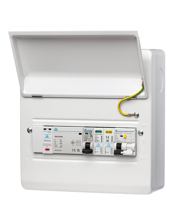 8 Way IP65 PME Board with 20A or 40A C Curve MCB WPKPME08