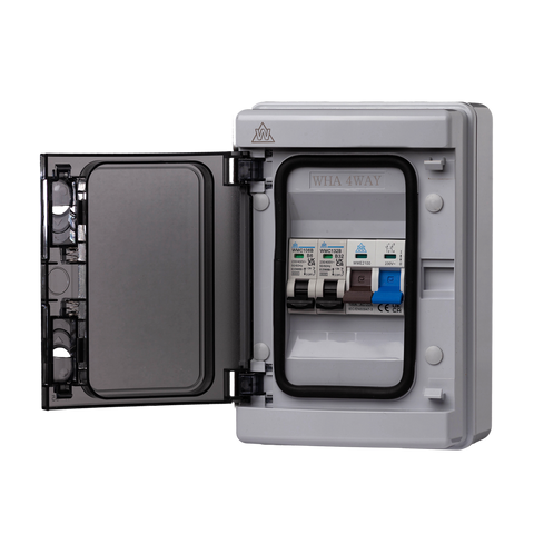 IP65 Plastic Garage Enclosure – 100A Main Switch + 6A / 16A MCBs (WPMS04/616)