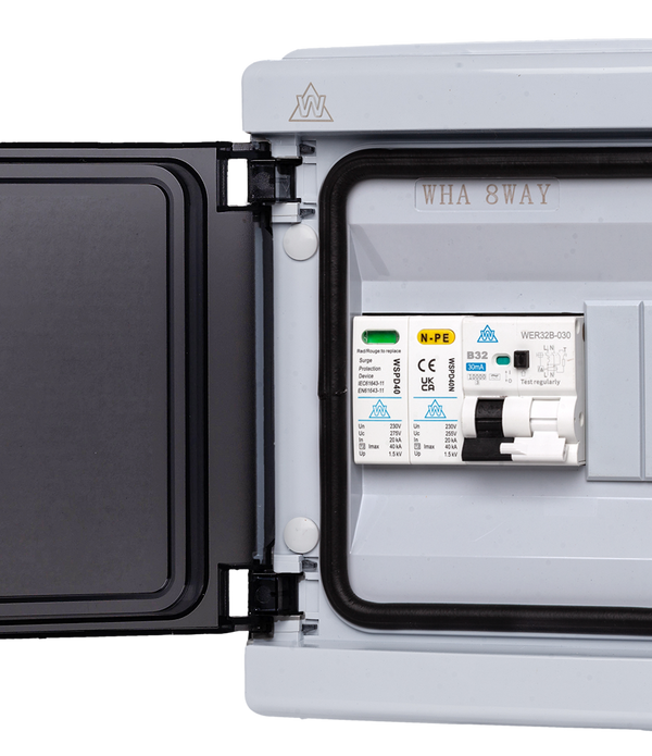 8 WAY IP65 Plastic Enclosure with Type A RCBO and Surge protection
