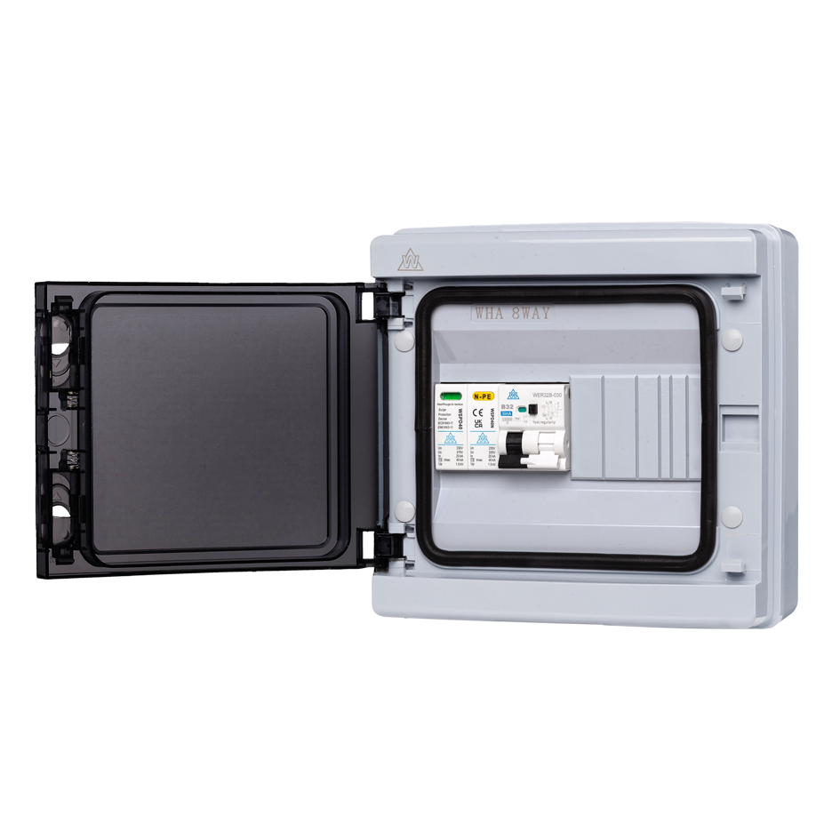8 Way IP65 Enclosure – 32A C Curve Type A RCBO + Surge Protection (WPRC32CSP/8)