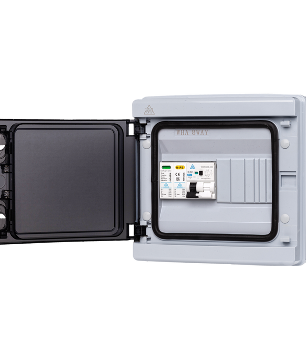 8 Way IP65 Enclosure – 32A C Curve Type A RCBO + Surge Protection (WPRC32CSP/8)
