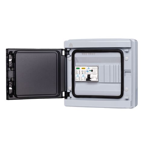 8 Way IP65 Enclosure – 32A B Curve Type A RCBO + Surge Protection (WPRC32BSP/8)