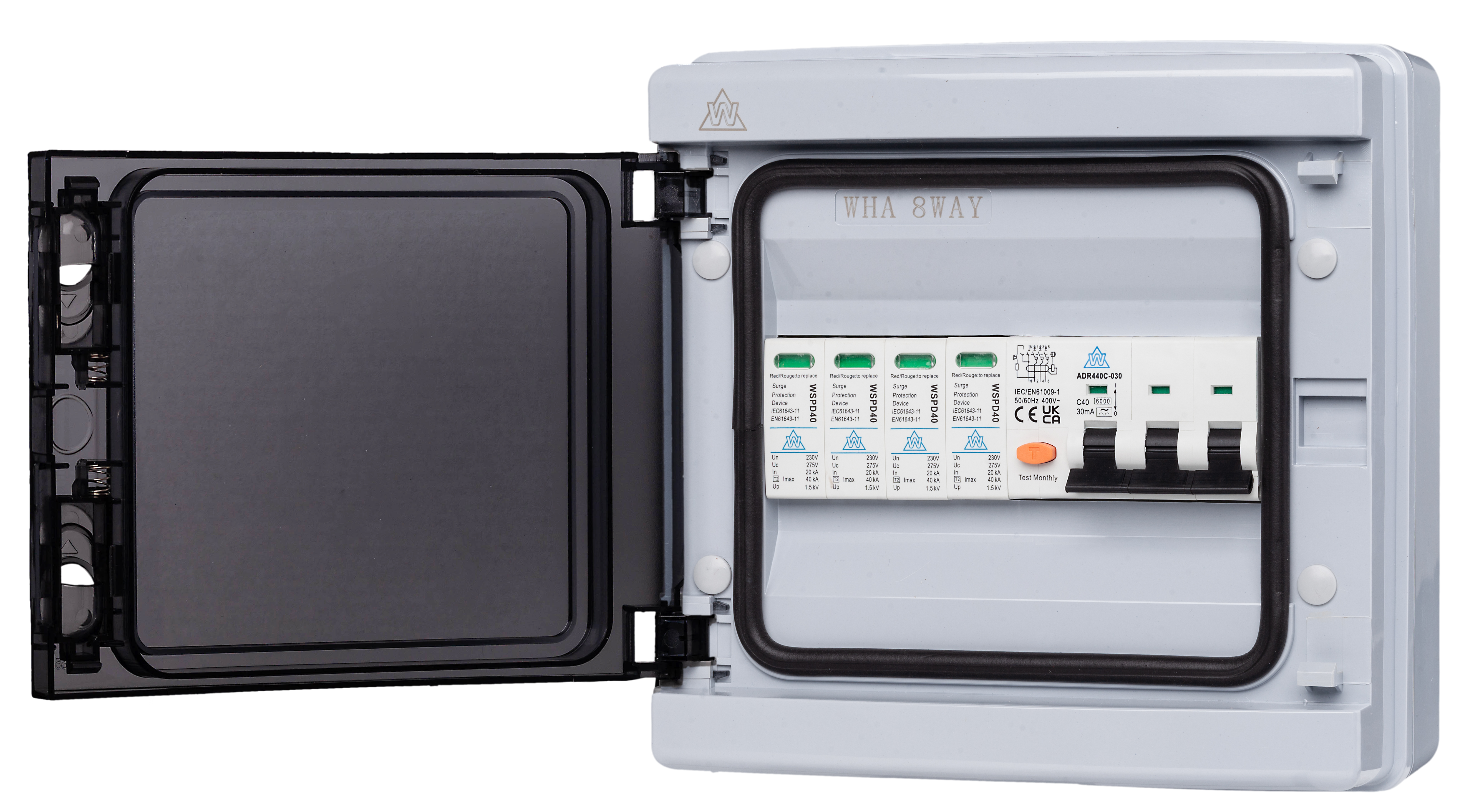 3 Phase Surge Protection Device Unit with 8 Way Plastic IP65 enclosure (MCB variant)
