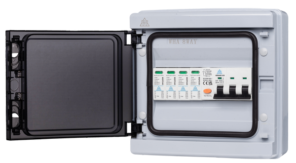 3 Phase Surge Protection Device Unit with 8 Way Plastic IP65 enclosure (RCBO/MCB variants)