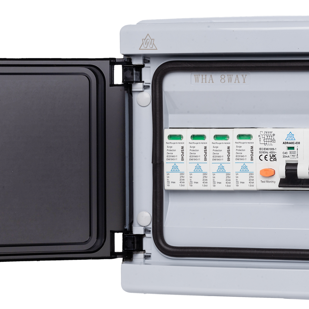 3 Phase Surge Protection Device Unit with 8 Way Plastic IP65 enclosure (MCB variant)