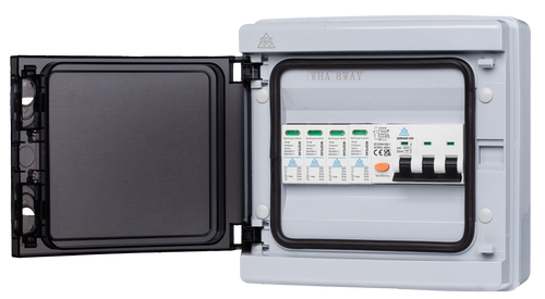 3 Phase Surge Protection Device Unit with 8 Way Plastic IP65 enclosure (RCBO/MCB variants)