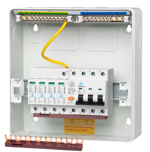 3 Phase 8 WAY IP65 Plastic enclosure with Type A RCBO and Surge protection