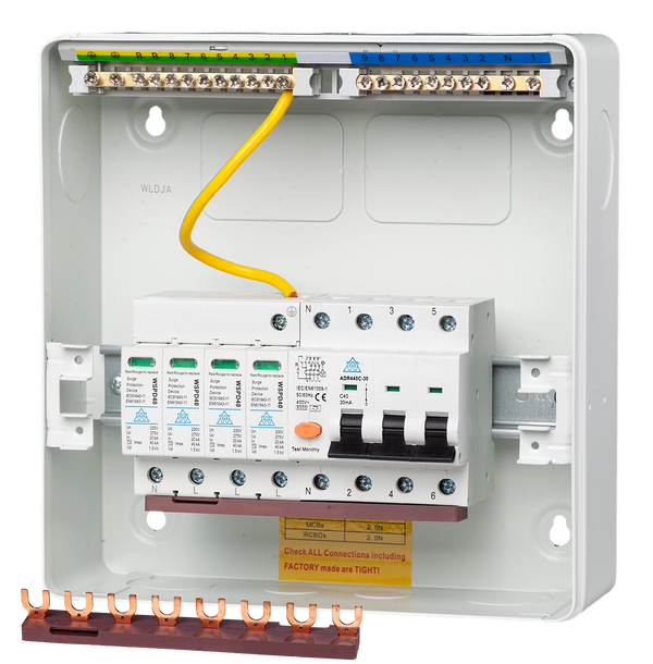 3 Phase 8 WAY IP65 Plastic enclosure with Type A RCBO and Surge protection