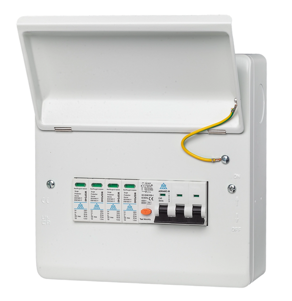 3 Phase 8 WAY IP65 Plastic enclosure with Type A RCBO and Surge protection