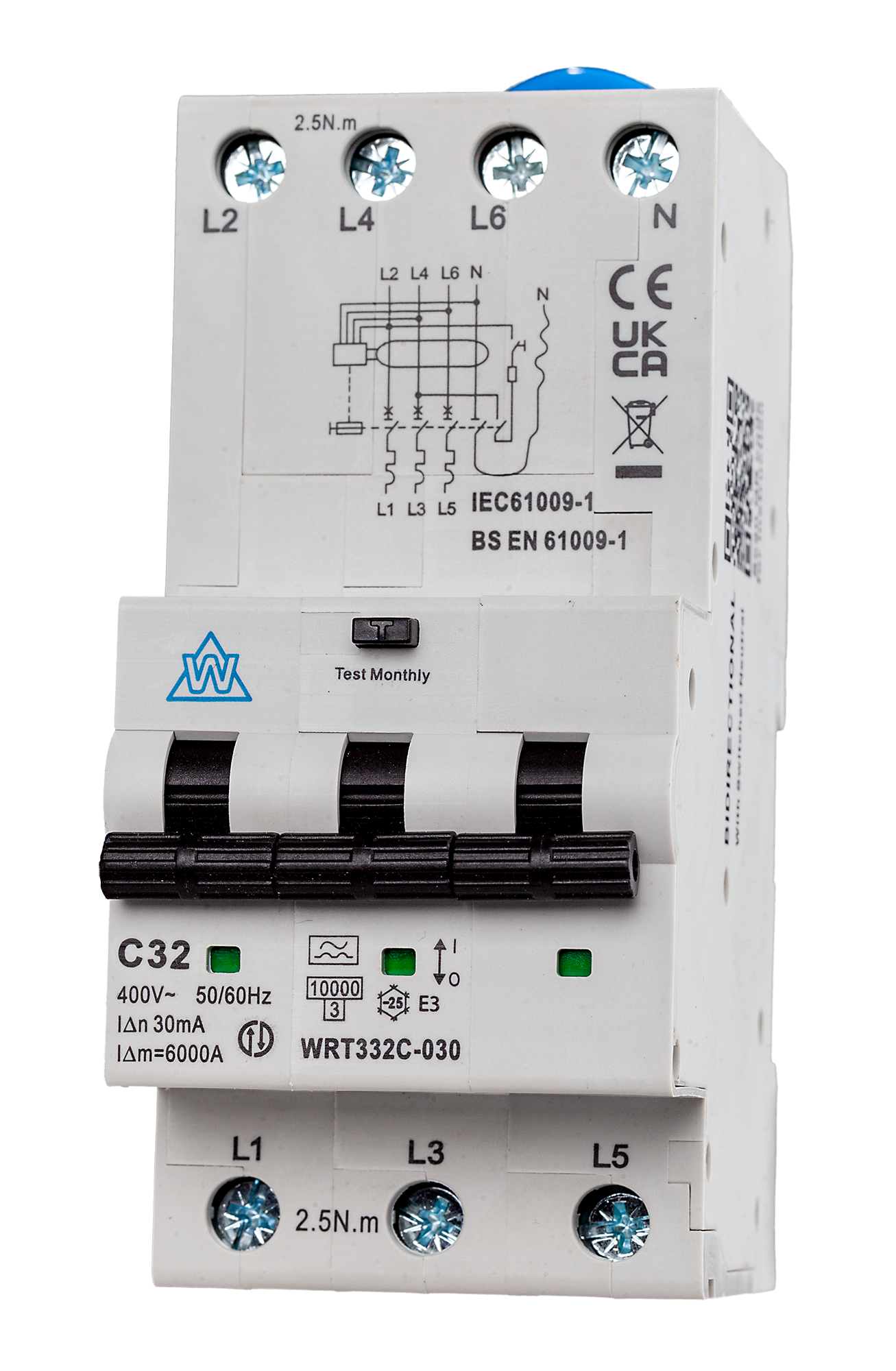 3-Pole Type A RCBO – 20A C Curve 30mA 10kA (WRT320C-030)