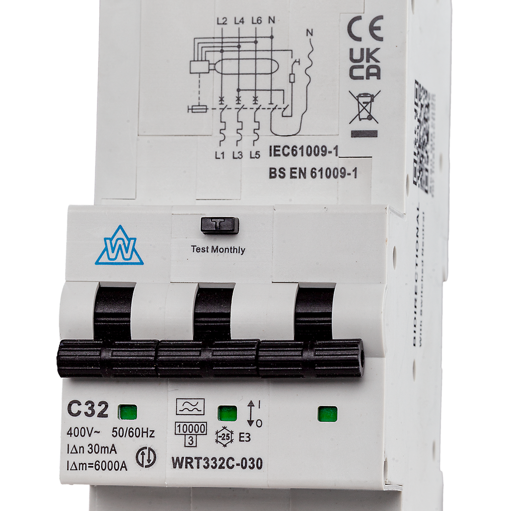 3-Pole Type A RCBO – 20A C Curve 30mA 10kA (WRT320C-030)