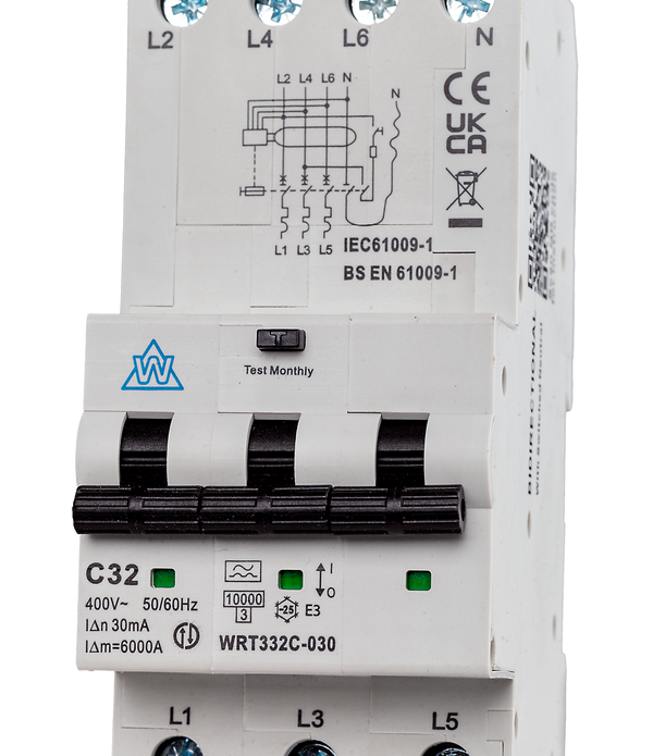 3-Pole Type A RCBO – 32A B Curve 30mA 10kA (WRT332B-030)