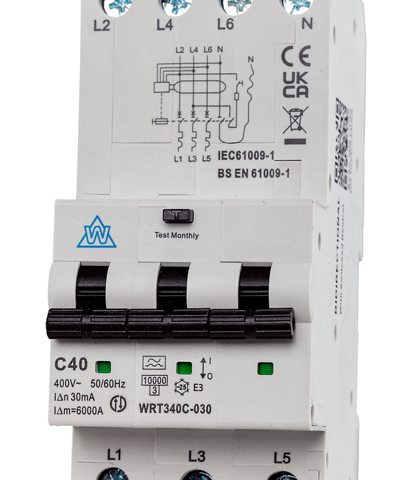 3-Pole Type A RCBO 32A C Curve 30mA 10kA | Power & Data UK