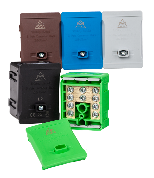 WTB5-PK | 5 Way 100A Terminal Block – Pink (Additional Identifier)