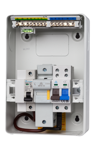 WME06/FM40 - 6-Way Metal Enclosure with 2 Pole 100A Main Switch, 40A MCB & 63A Fuse & Holder