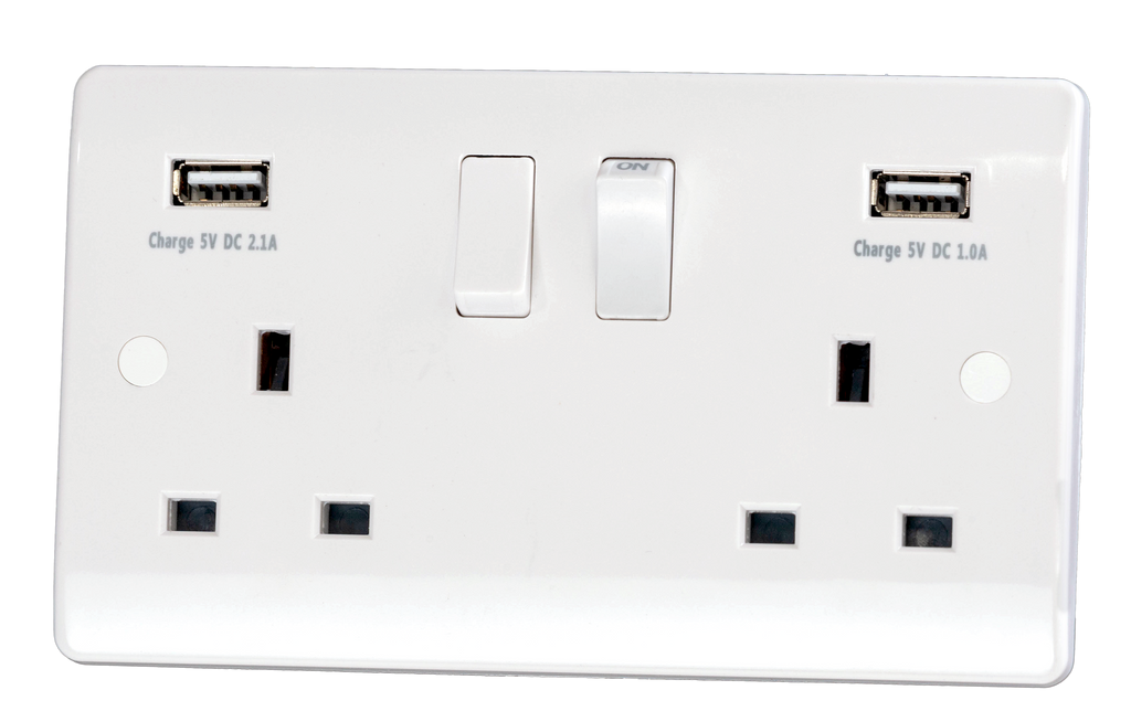 13a Double Switched Usb Wall Socket Power And Data Uk 2669